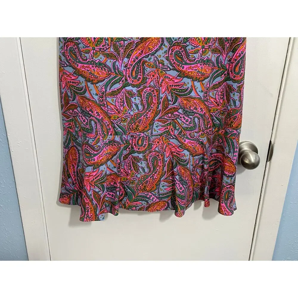 J Crew Silk Dress Size 2 Pink Paisley Ruffled Preppy Country Club Spring